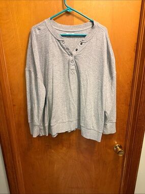 Light Gray Henley Pullover Sweatshirt